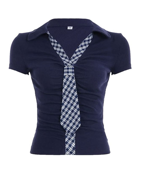 Preppy Chic Plaid Tie Ruched Crop Top - Fall's Must-Have Slim Fit Statement