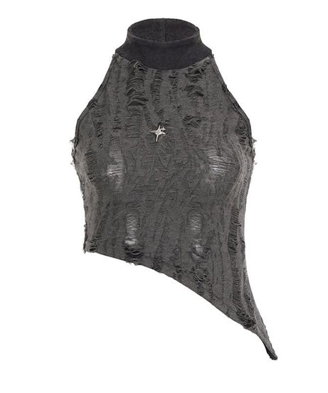Edgy Asymmetric Distressed Halter Crop Top - Your Bold Fall & Night Out Statement
