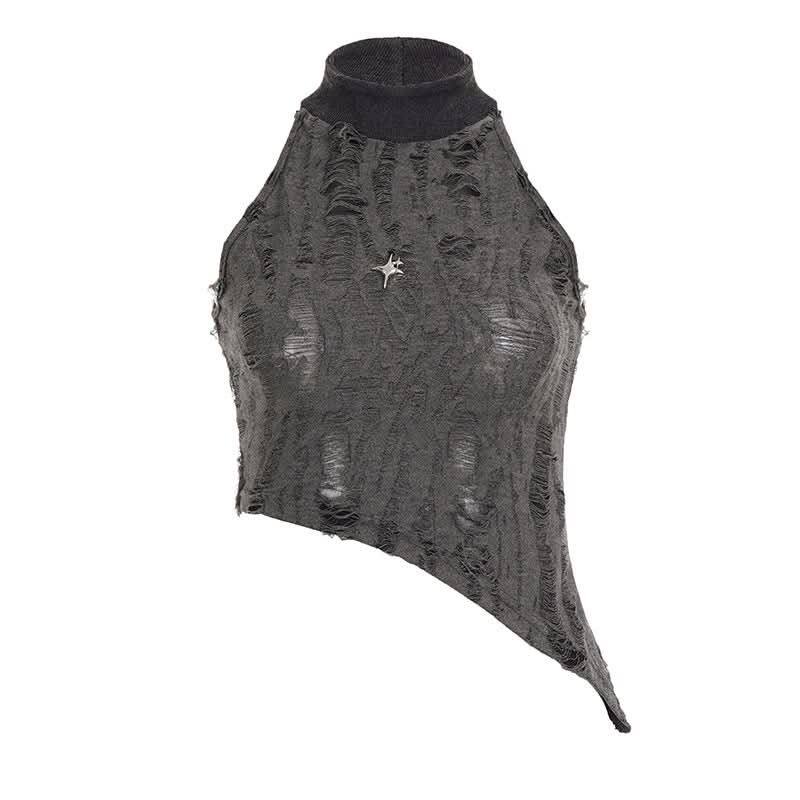 Edgy Asymmetric Distressed Halter Crop Top - Your Bold Fall & Night Out Statement