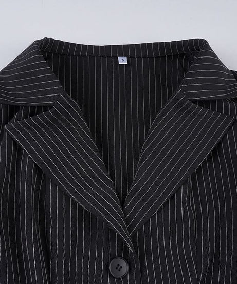 Chic Pinstripe Short Sleeve Blazer Blouse for Women - Fall Office & Versatile Style