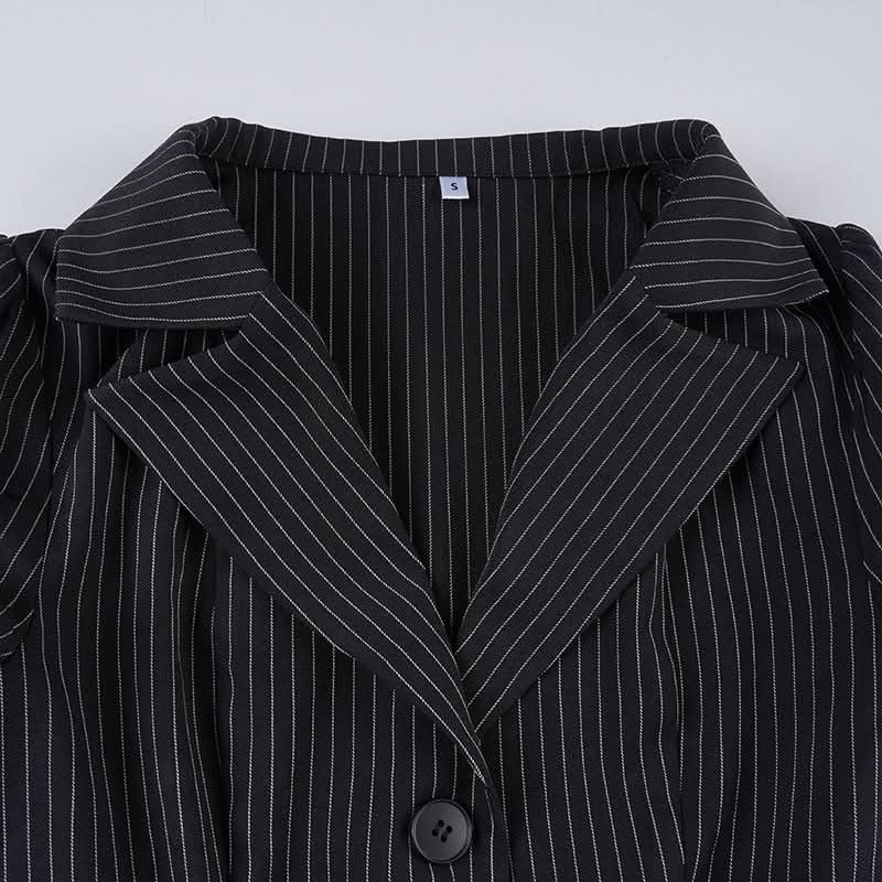 Chic Pinstripe Short Sleeve Blazer Blouse for Women - Fall Office & Versatile Style