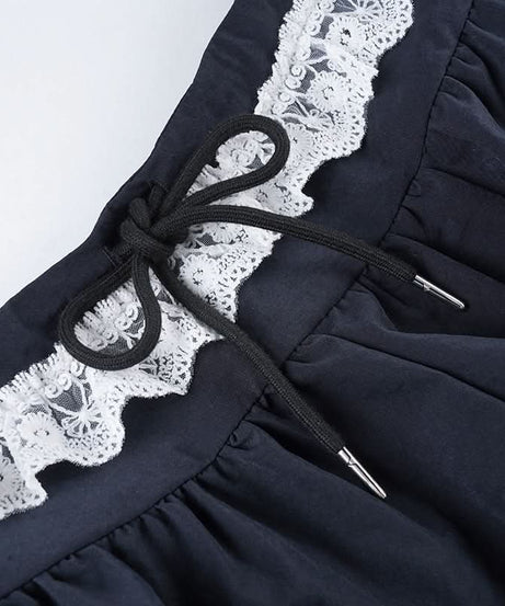 Retro-Chic '98' Navy Lace Trim Drawstring Shorts - Women's Cozy Loungewear & Athleisure