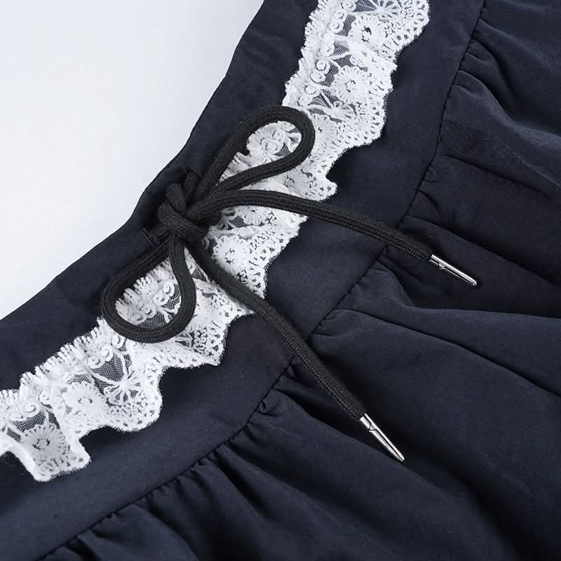 Retro-Chic '98' Navy Lace Trim Drawstring Shorts - Women's Cozy Loungewear & Athleisure