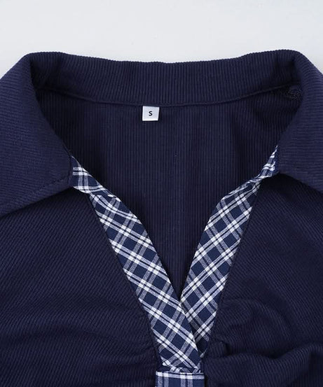 Preppy Chic Plaid Tie Ruched Crop Top - Fall's Must-Have Slim Fit Statement