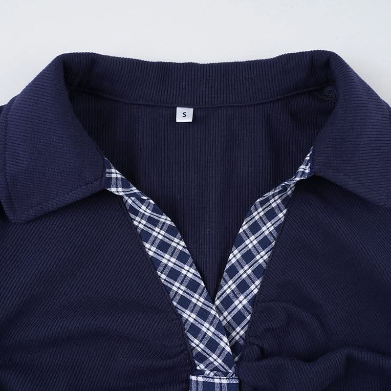 Preppy Chic Plaid Tie Ruched Crop Top - Fall's Must-Have Slim Fit Statement