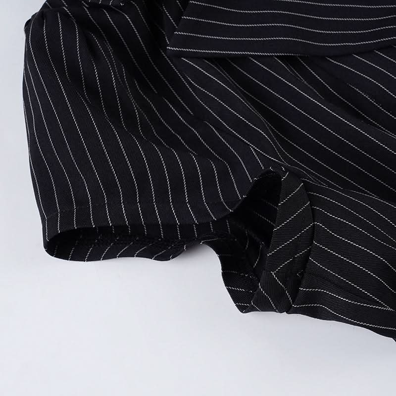 Chic Pinstripe Short Sleeve Blazer Blouse for Women - Fall Office & Versatile Style