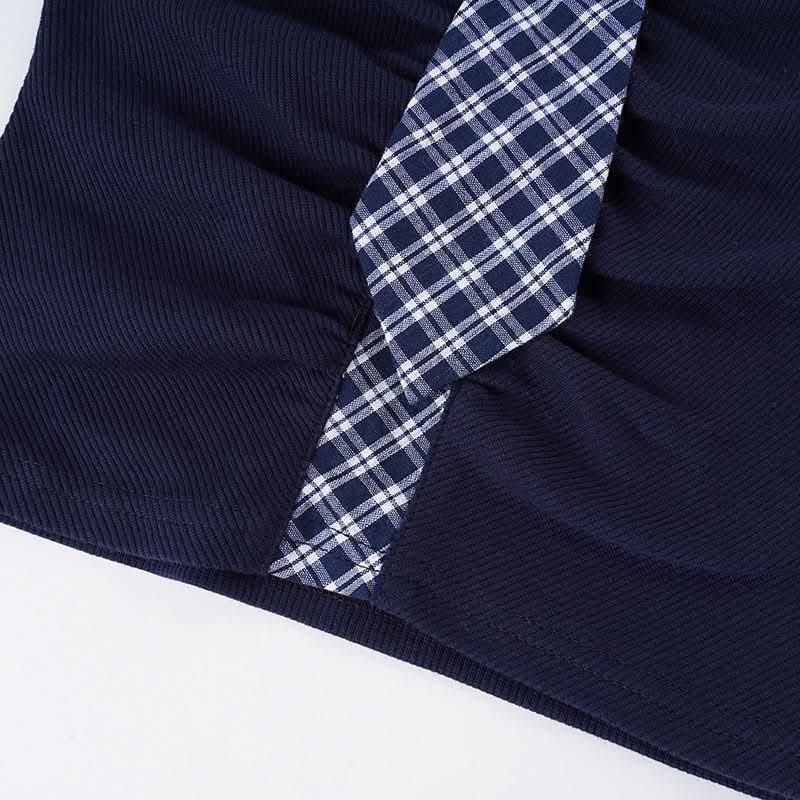 Preppy Chic Plaid Tie Ruched Crop Top - Fall's Must-Have Slim Fit Statement