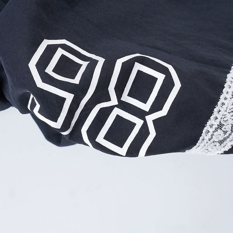 Retro-Chic '98' Navy Lace Trim Drawstring Shorts - Women's Cozy Loungewear & Athleisure