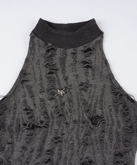 Edgy Asymmetric Distressed Halter Crop Top - Your Bold Fall & Night Out Statement