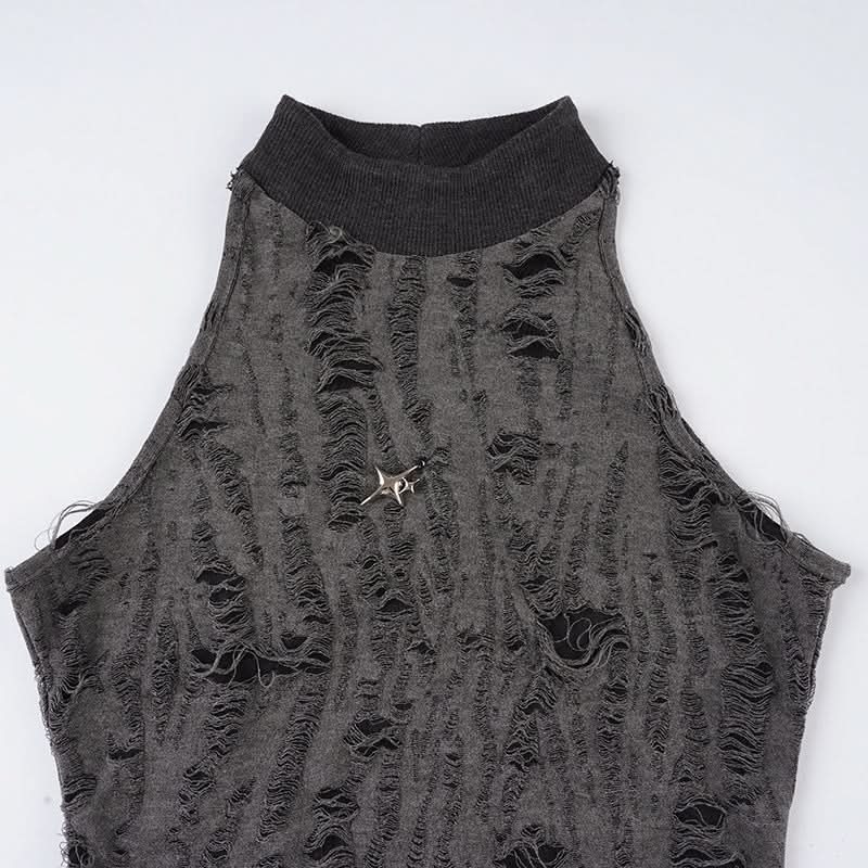 Edgy Asymmetric Distressed Halter Crop Top - Your Bold Fall & Night Out Statement