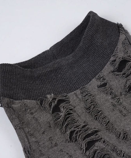 Edgy Asymmetric Distressed Halter Crop Top - Your Bold Fall & Night Out Statement