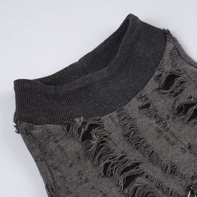 Edgy Asymmetric Distressed Halter Crop Top - Your Bold Fall & Night Out Statement