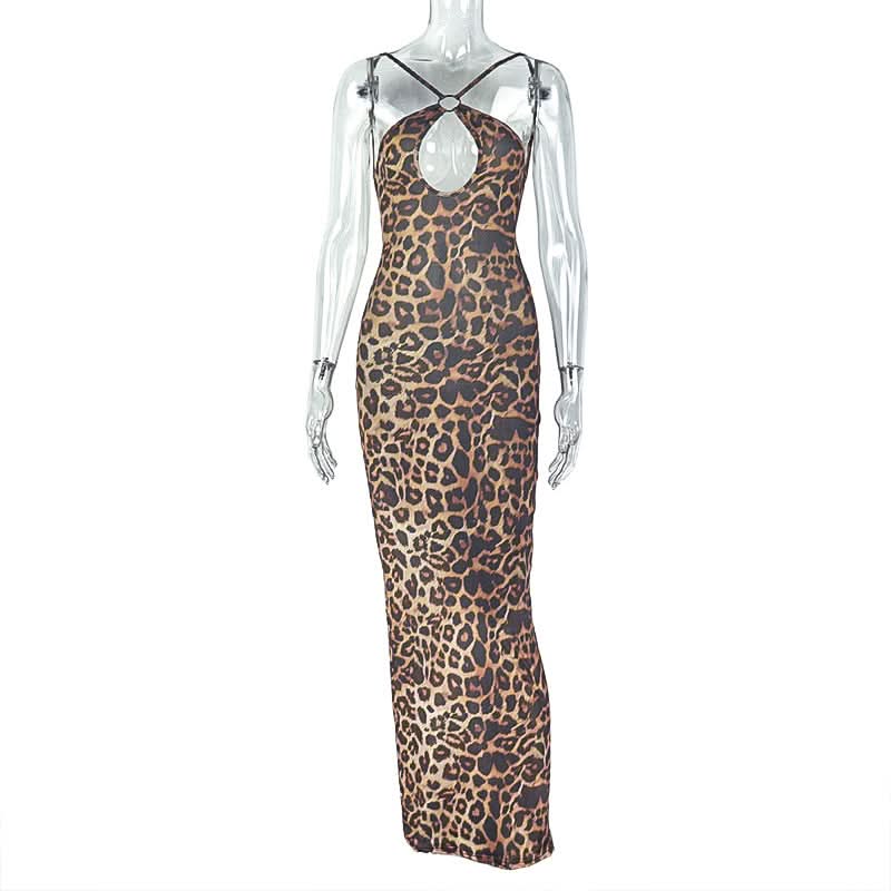 Fall's Fiercest Look: Leopard Print Halter Maxi Dress with Keyhole Cutout