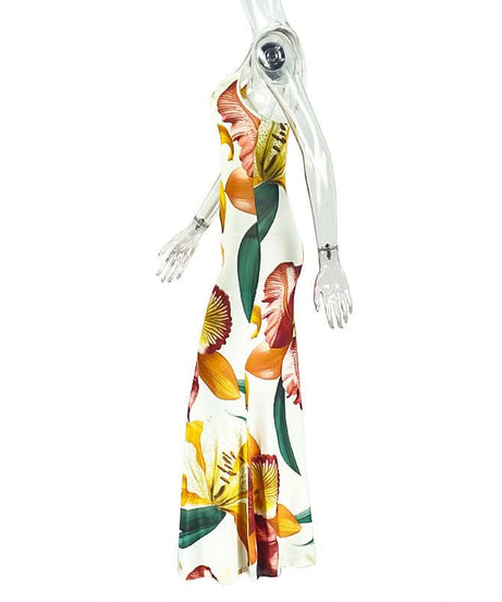 The Paradise Found Cowl Neck Maxi Dress - Elegant Tropical Bloom for Your Fall Getaway