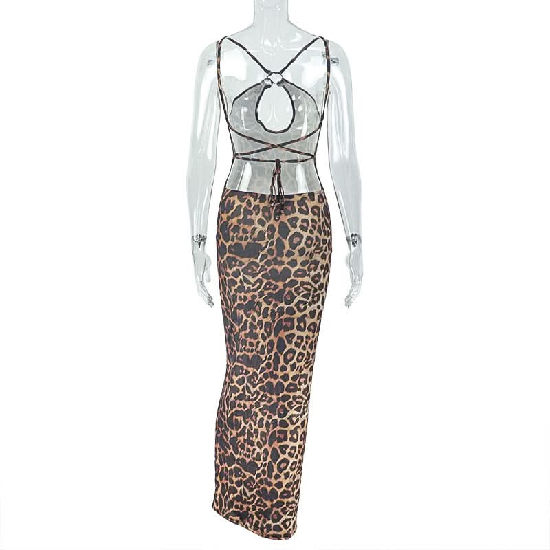 Fall's Fiercest Look: Leopard Print Halter Maxi Dress with Keyhole Cutout
