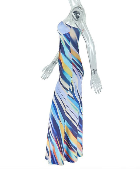 Vibrant Abstract Swirl Strapless Maxi Dress | Cutout Bust & Resort Ready for Your Winter Getaway