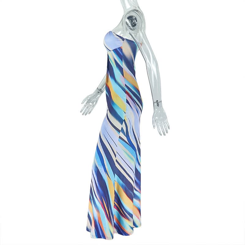 Vibrant Abstract Swirl Strapless Maxi Dress | Cutout Bust & Resort Ready for Your Winter Getaway