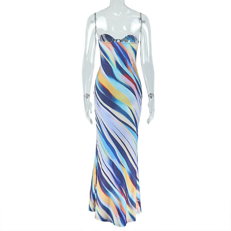Vibrant Abstract Swirl Strapless Maxi Dress | Cutout Bust & Resort Ready for Your Winter Getaway