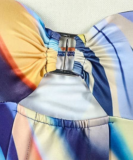 Vibrant Abstract Swirl Strapless Maxi Dress | Cutout Bust & Resort Ready for Your Winter Getaway