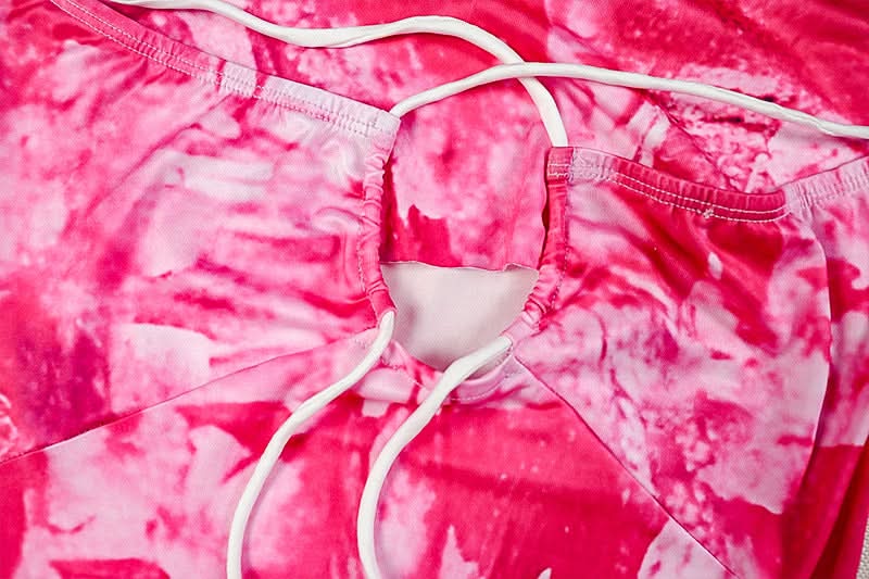 Vibrant Pink Tie-Dye Halter Midi Dress | Asymmetrical Ruffle Hem for Fall Parties & Resort Getaways