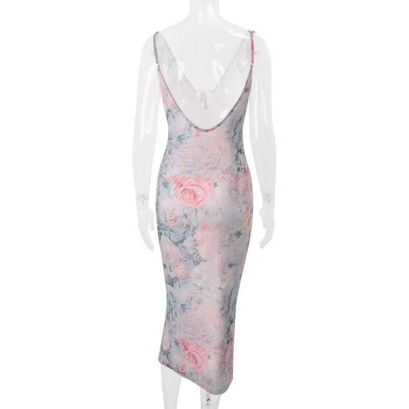 Dreamy Watercolor Rose Ruffle V-Neck Midi Dress - Effortless Fall Floral Chic