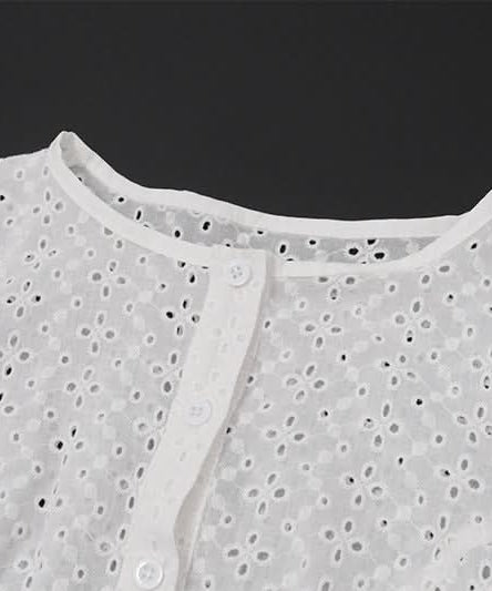 Chic Eyelet Broderie Anglaise Crop Top | Women's Tie-Front Puff Sleeve Blouse for Effortless Fall Style