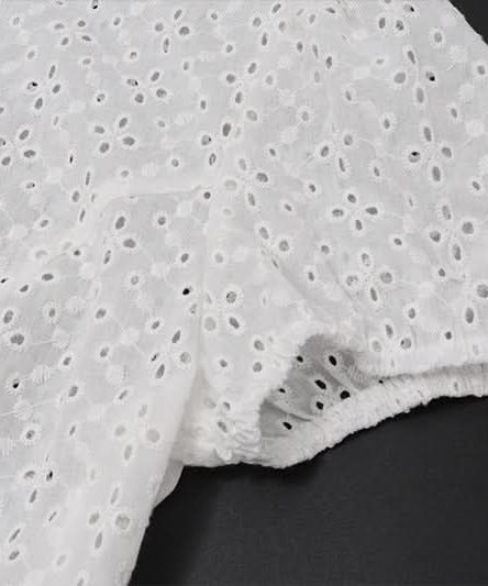 Chic Eyelet Broderie Anglaise Crop Top | Women's Tie-Front Puff Sleeve Blouse for Effortless Fall Style