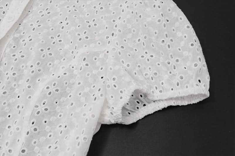 Chic Eyelet Broderie Anglaise Crop Top | Women's Tie-Front Puff Sleeve Blouse for Effortless Fall Style