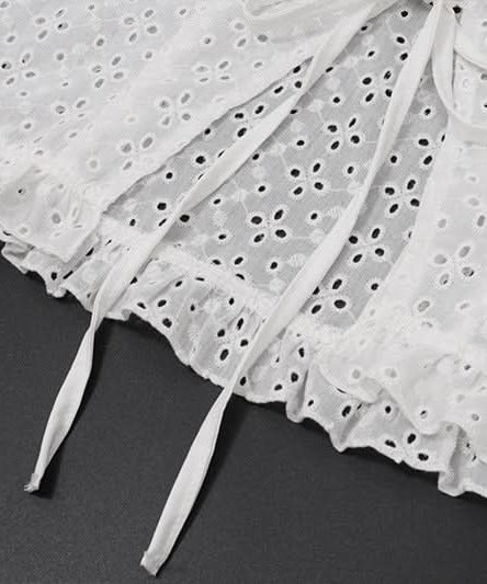 Chic Eyelet Broderie Anglaise Crop Top | Women's Tie-Front Puff Sleeve Blouse for Effortless Fall Style