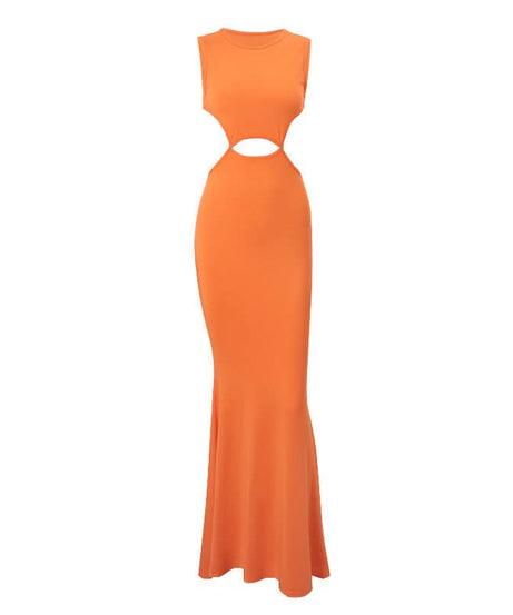 Radiant Orange Cut-Out Mermaid Maxi Dress - Fall Events & Chic Getaways