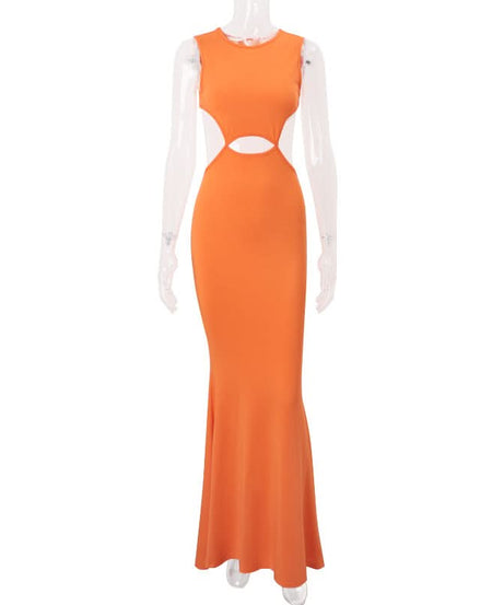 Radiant Orange Cut-Out Mermaid Maxi Dress - Fall Events & Chic Getaways