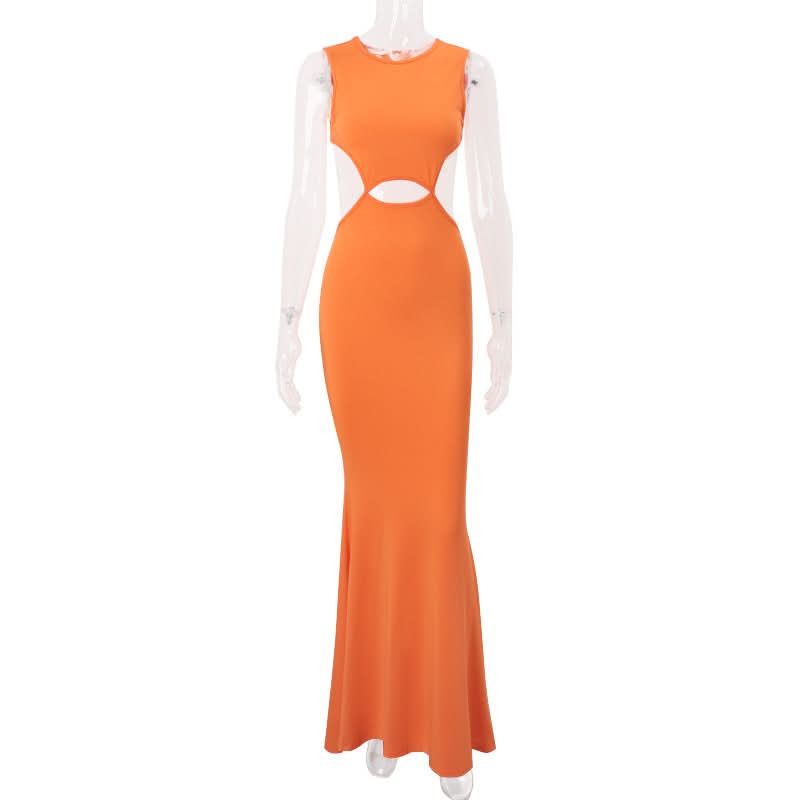 Radiant Orange Cut-Out Mermaid Maxi Dress - Fall Events & Chic Getaways