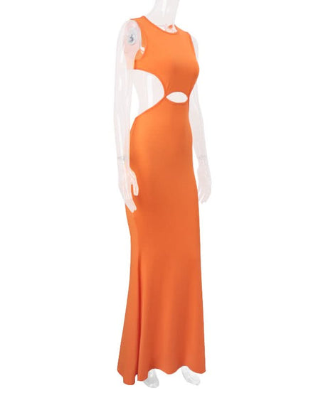 Radiant Orange Cut-Out Mermaid Maxi Dress - Fall Events & Chic Getaways