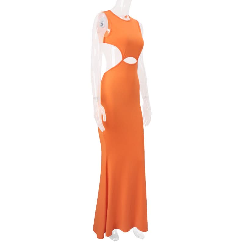 Radiant Orange Cut-Out Mermaid Maxi Dress - Fall Events & Chic Getaways