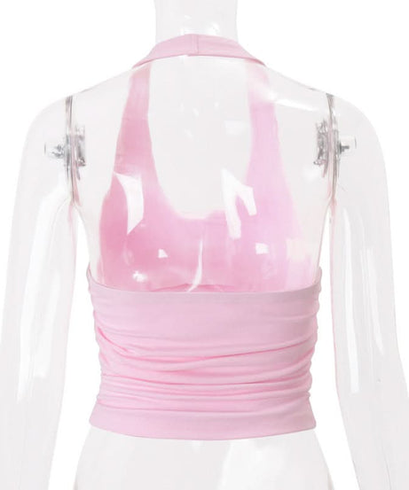 Blush Bloom Halter Top: Chic Ruched Design with 3D Rose Appliques – Perfect for Fall Getaways & Festive Season Flair