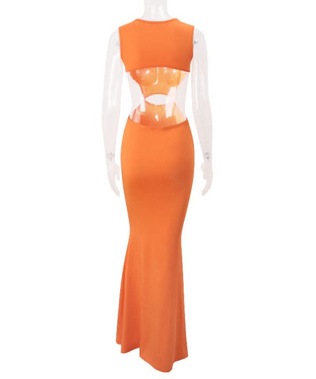 Radiant Orange Cut-Out Mermaid Maxi Dress - Fall Events & Chic Getaways