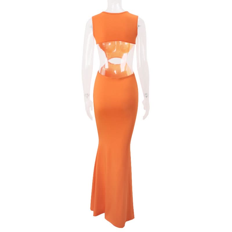 Radiant Orange Cut-Out Mermaid Maxi Dress - Fall Events & Chic Getaways