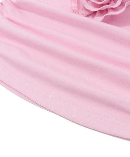 Blush Bloom Halter Top: Chic Ruched Design with 3D Rose Appliques – Perfect for Fall Getaways & Festive Season Flair