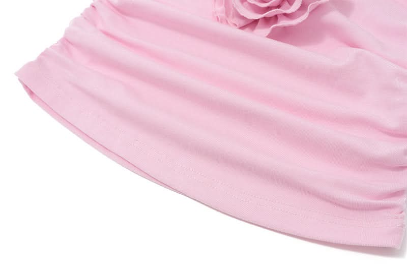 Blush Bloom Halter Top: Chic Ruched Design with 3D Rose Appliques – Perfect for Fall Getaways & Festive Season Flair