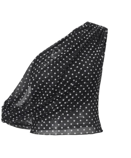 Fall-Ready Glam: Chic One-Shoulder Polka Dot Mesh Top – Perfect for Festive Season Style