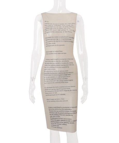 Autumn Narrative: Literary Text Print Sleeveless Midi Dress