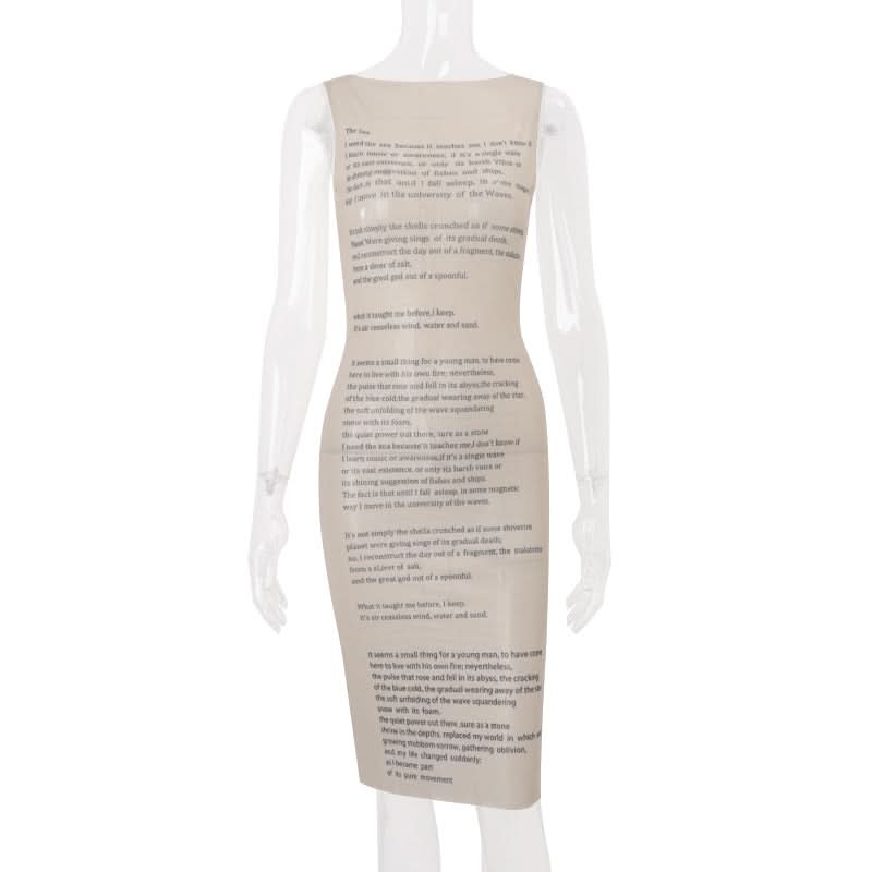 Autumn Narrative: Literary Text Print Sleeveless Midi Dress