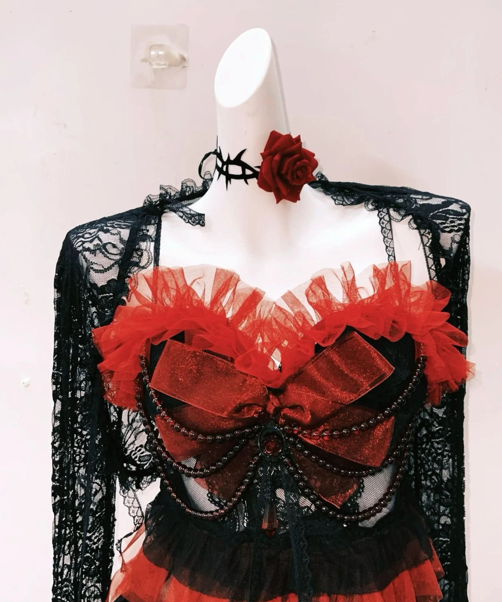 Vampire Vixen Ruffled Mini Dress with Lace Shrug – Halloween & Dark Romance Party Wear