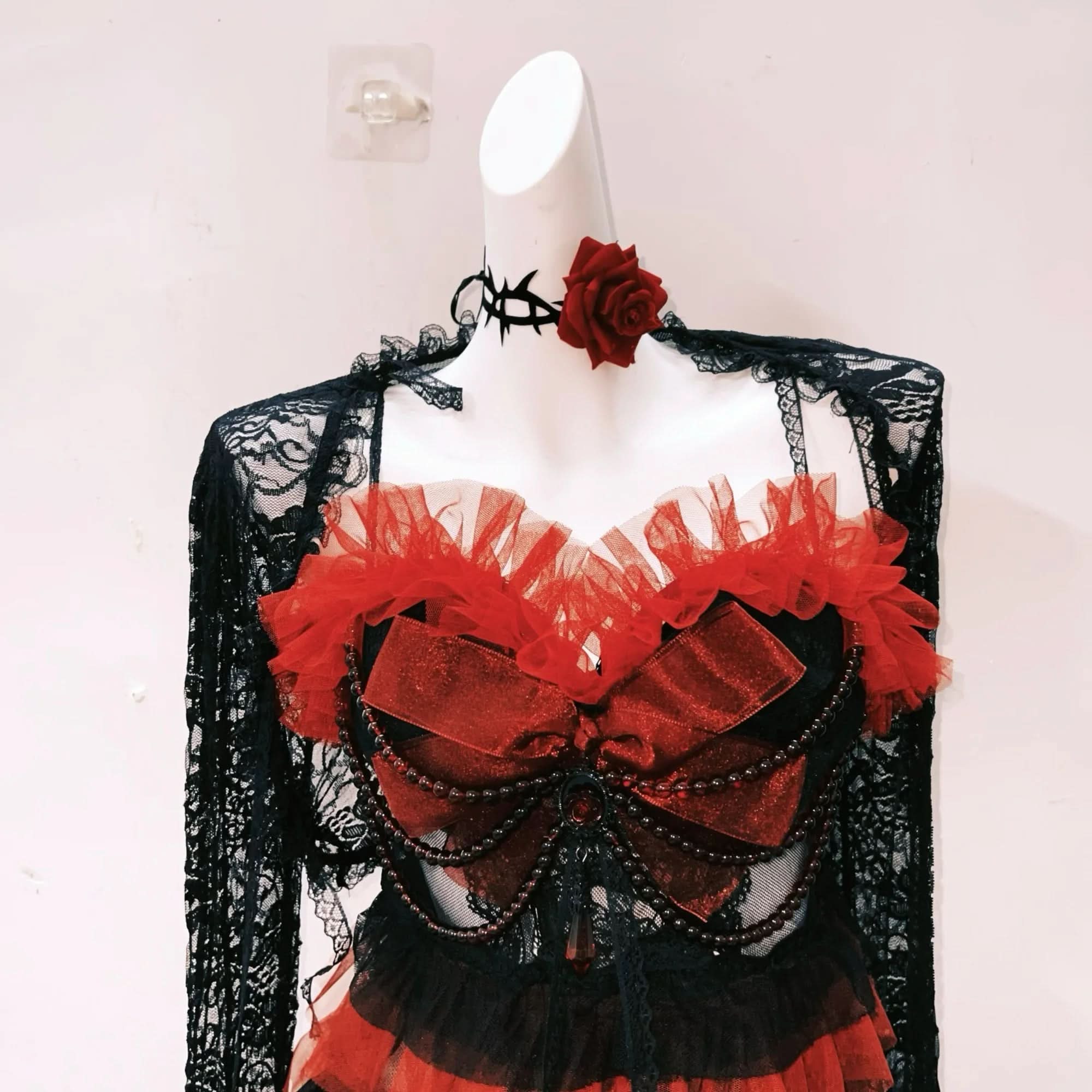 Vampire Vixen Ruffled Mini Dress with Lace Shrug – Halloween & Dark Romance Party Wear