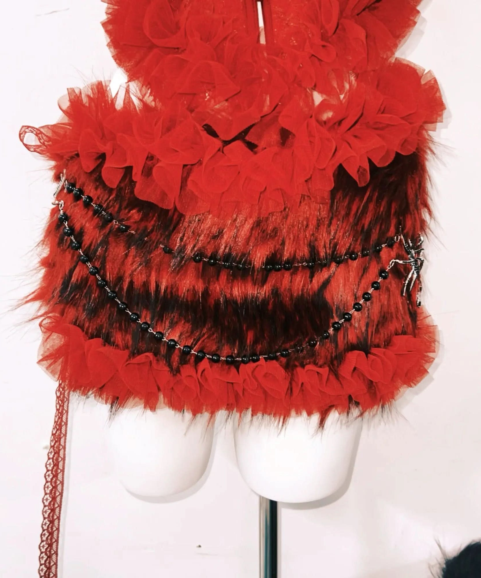 Haute Halloween: Bewitching Red Lace & Faux Fur Spider Corset Mini Set