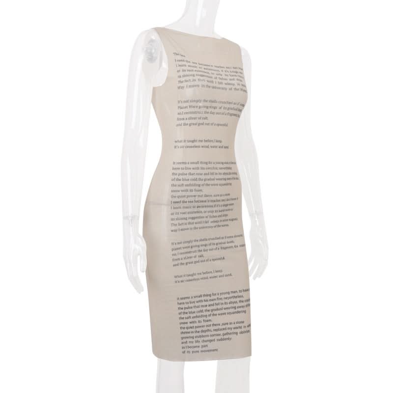 Autumn Narrative: Literary Text Print Sleeveless Midi Dress