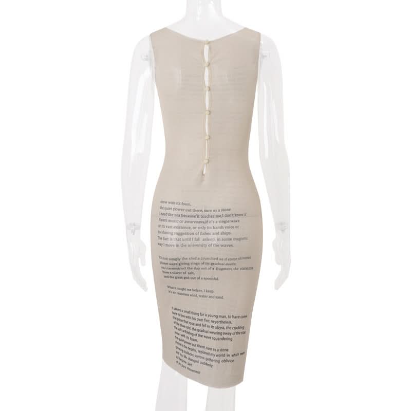 Autumn Narrative: Literary Text Print Sleeveless Midi Dress
