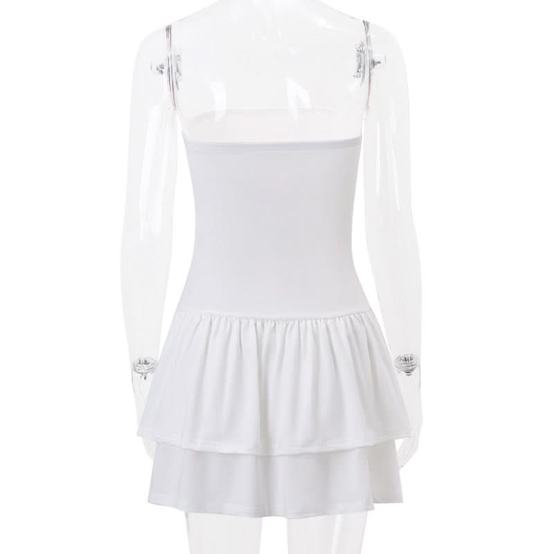 Flirty White Tube Mini Dress with Pink Lace & Bow - Tiered Ruffle Skirt for Parties & Vacations