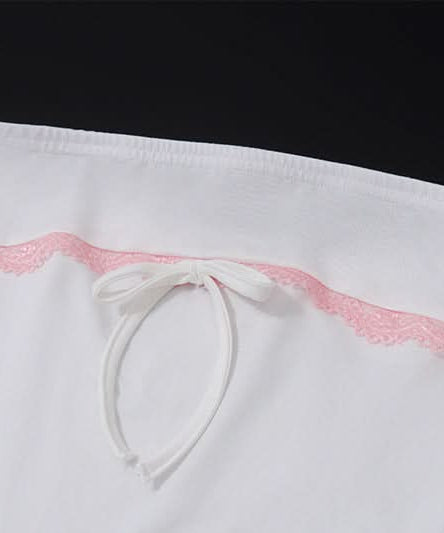 Flirty White Tube Mini Dress with Pink Lace & Bow - Tiered Ruffle Skirt for Parties & Vacations