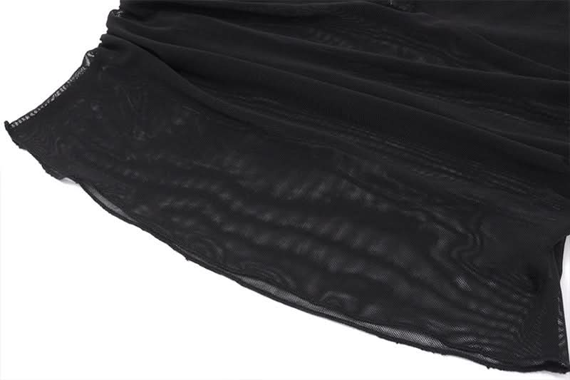 Sultry Sheer Mesh Halter Cutout Top | Edgy Long Sleeve for Fall Nights & Halloween